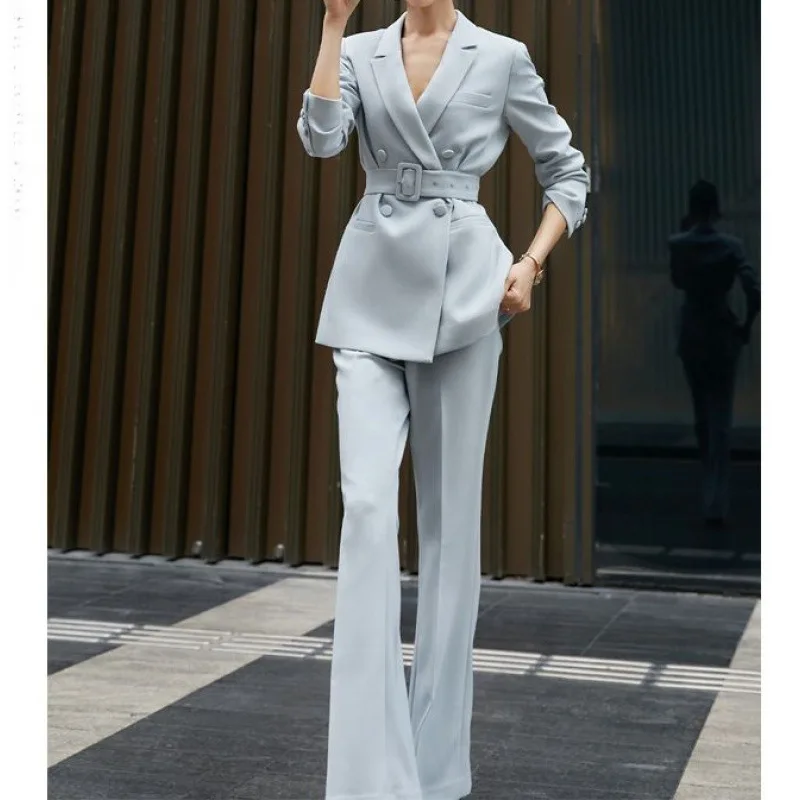 

Spring Autumn Blue Women's Suit Professional Broadcasting Hosting Art Exam Work Clothing Temperament Dress y2k 2025 new Suit