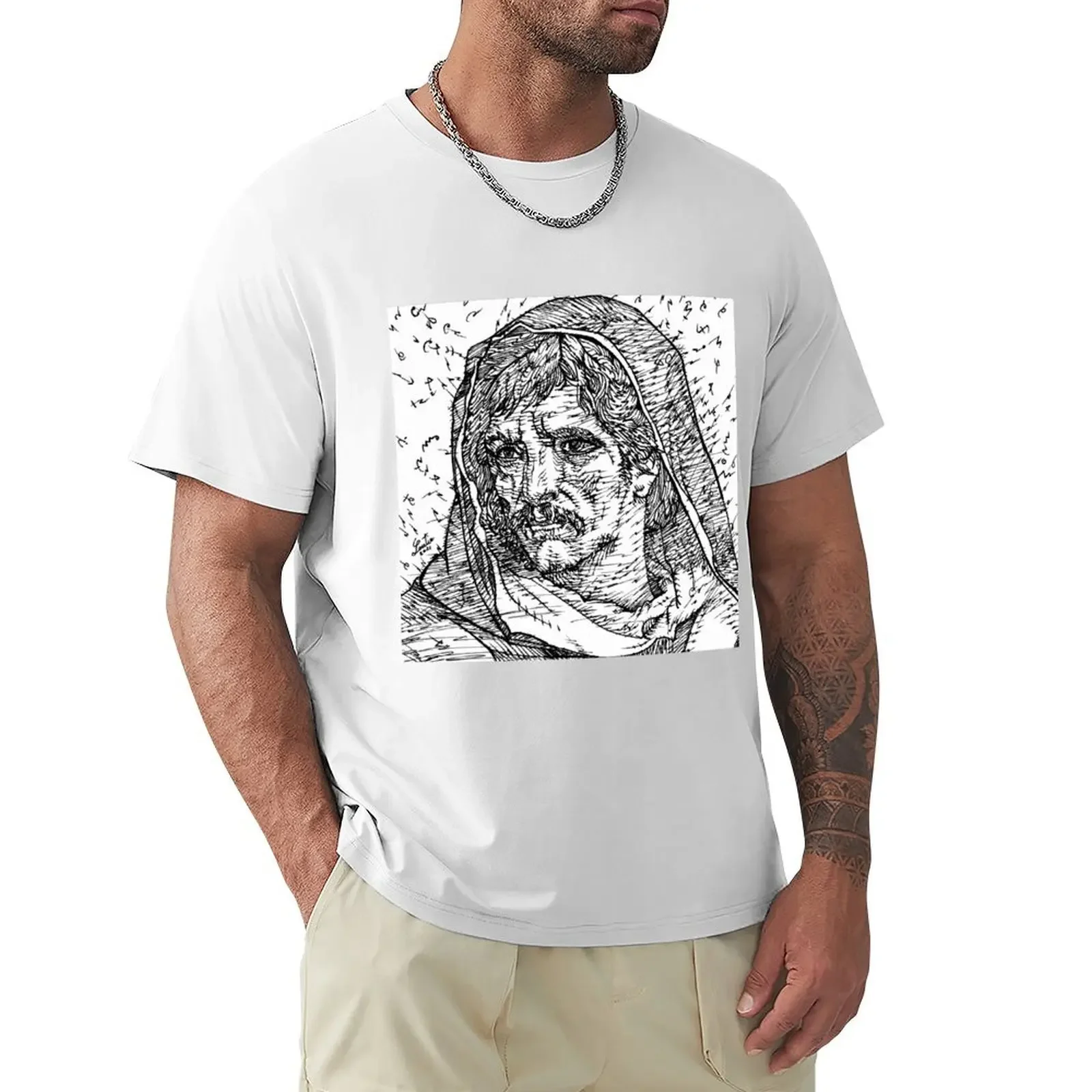 GIORDANO BRUNO ink portrait T-shirt oversized sports fans plain black t shirts men Robin Trower for earth below T-shirts cotton