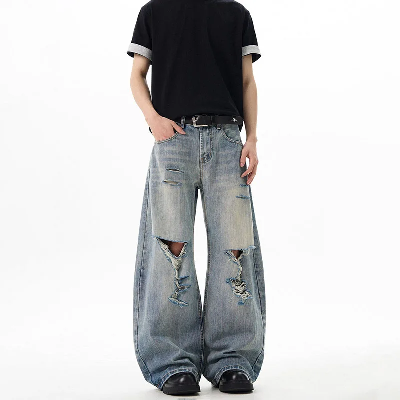 

Men's Ripped Jeans Vintage Design Loose Straight Leg Pants Casual Pants Retro Blue Jeans Hip-Hop Pants Informal Pants