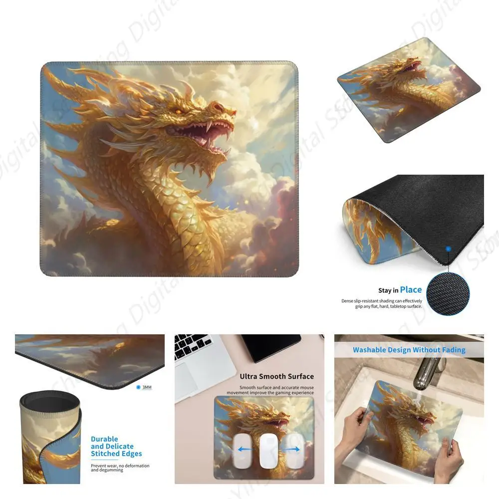 Golden Sky Dragon Lock Edge Mouse Pad Anti Slip Rubber Suitable For Office Mouse Pads For Men's And Women's Laptops 18*22cm