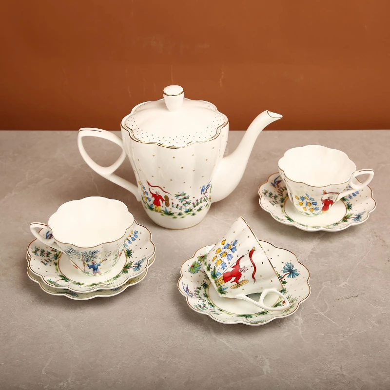 

Mengqu retro bone flower teapot light luxury coffee cup saucer exquisite afternoon tea kit gift box