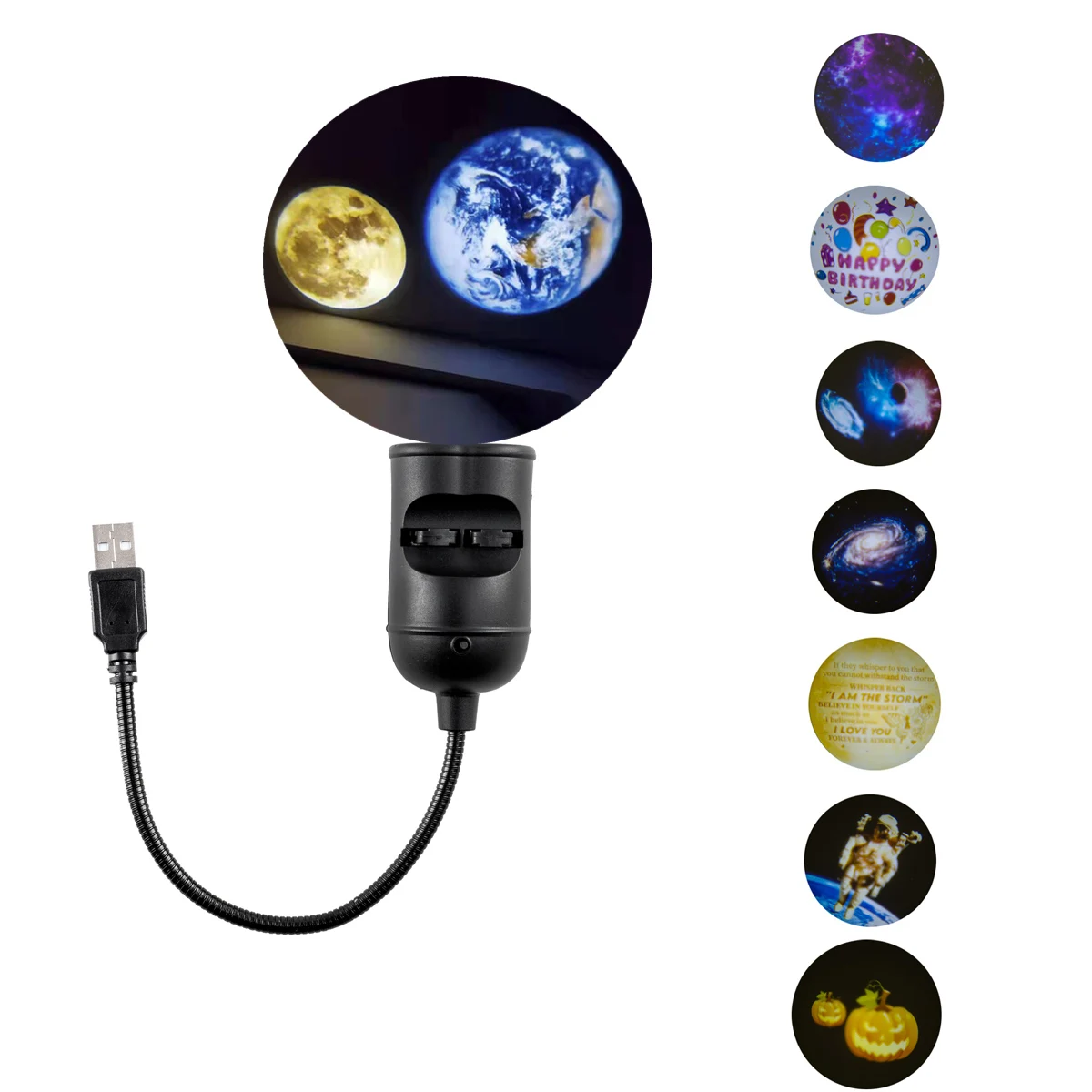 

5V USB Dynamic Planet Moon Earth LED Night Light Projection Lamp Double Tube 6 Modes Background Kids Bedroom Atmosphere Decor