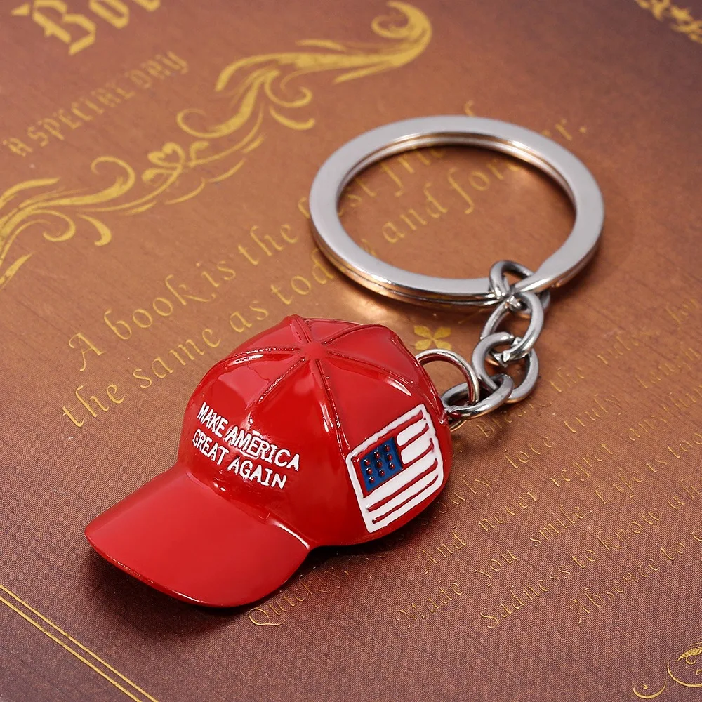 Hot Sale Creative Trump Red Baseball Cap Keychain Cute Make America Great Again Couples Keyring Hip-hop Backpack Accessory Gift