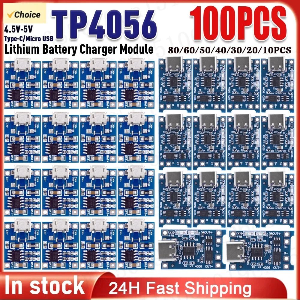 100-1pcs tp4056 Lithium-Batterie lade modul 4,5 V-5V für Lithium-Batterie ladegerät 1a Typ-C-Micro-USB-Batterie ladegerät