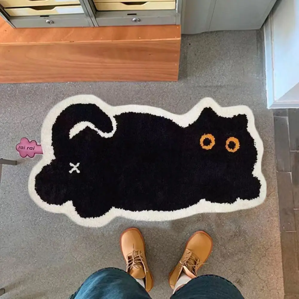 Cute Black Cat Imitation Cashmere Carpet Home Bedroom Bedside Blanket Door Mat Cartoon Ins Living Room Coffee Table Mat