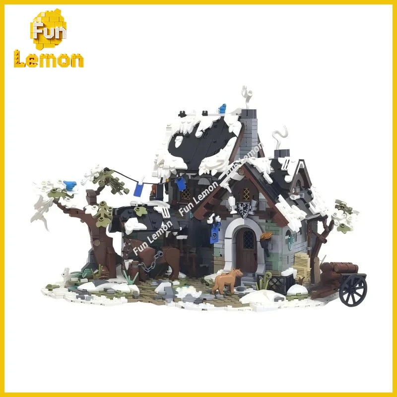 

Конструктор MOC: Модель средневекового зимнего пейзажа «Гостиница «Черный Сокол»» (Снежная буря), набор для сборки, декор