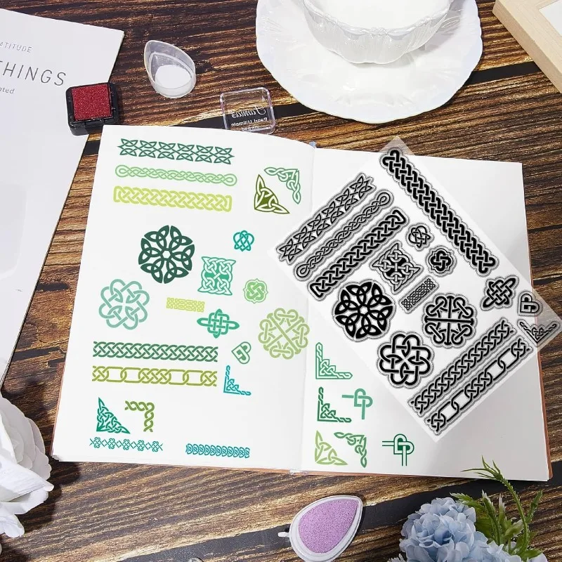 1Set 2Pcs Celtic Knot Clear Rubber Stamps Reusable Trinity Knot Frame Transparent Silicone Stamp Seal Vintage for Easter