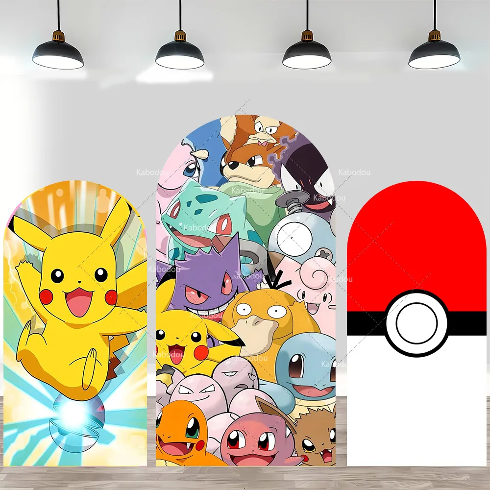 Pokemon Pikachu Backdrop Arch Cover Boy Girl Birthday Party Background Decoration Cake Poké Ball Wall Polyester Banner Props view 4
