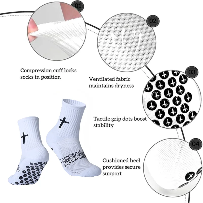 4 Pasang Kaus Kaki Kristen Kaus Kaki Doa Kaus Kaki Yesus, Kaus Kaki Sepak Bola Cross Grip - Kaus Kaki Olahraga Anti-Slip dengan Alkitab