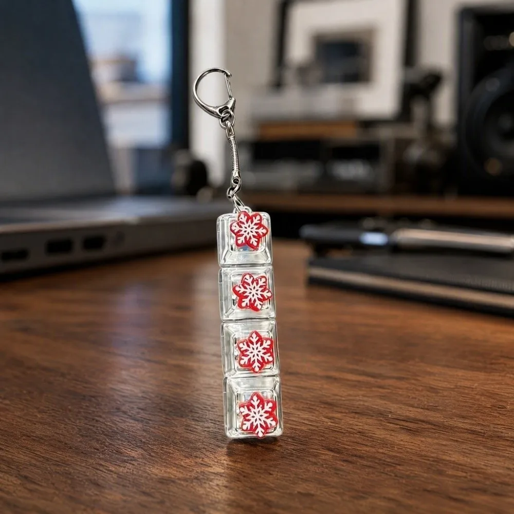 4-Key Decompression Button Cute Glow Design Transparent Dual-Tone Mini Keyboard Pendant Luminous Snowflake Santa Claus