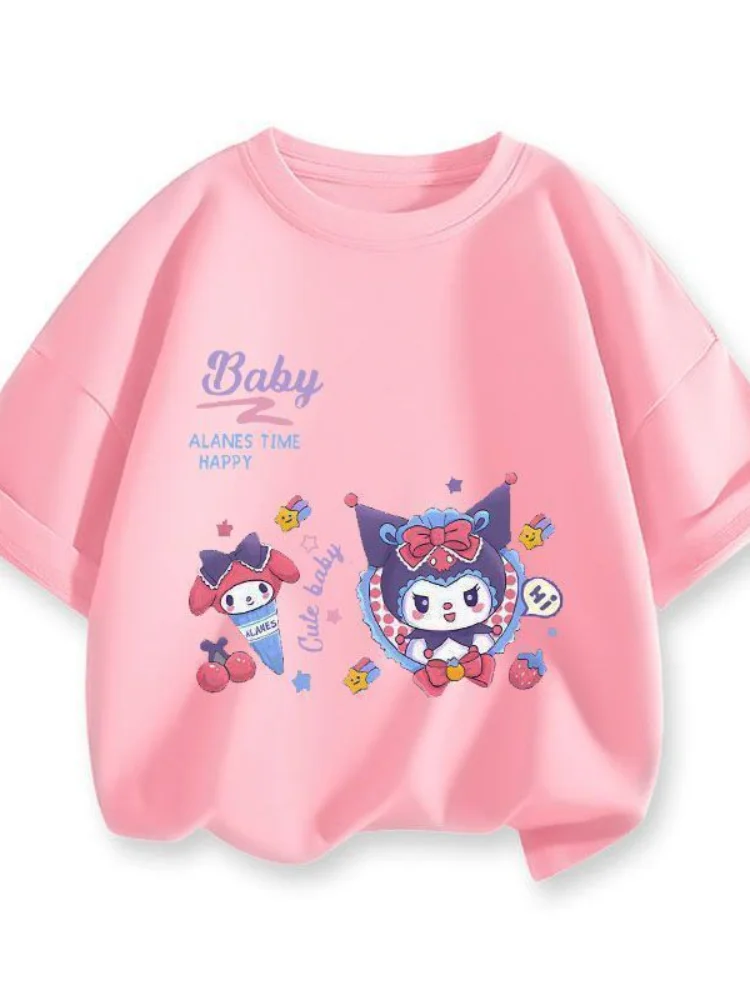 

Sanrio Kuromi t-shirt Girl Children's clothing summer Cartoon Sweet and cute Round collar Short sleeve Loose and comfortable