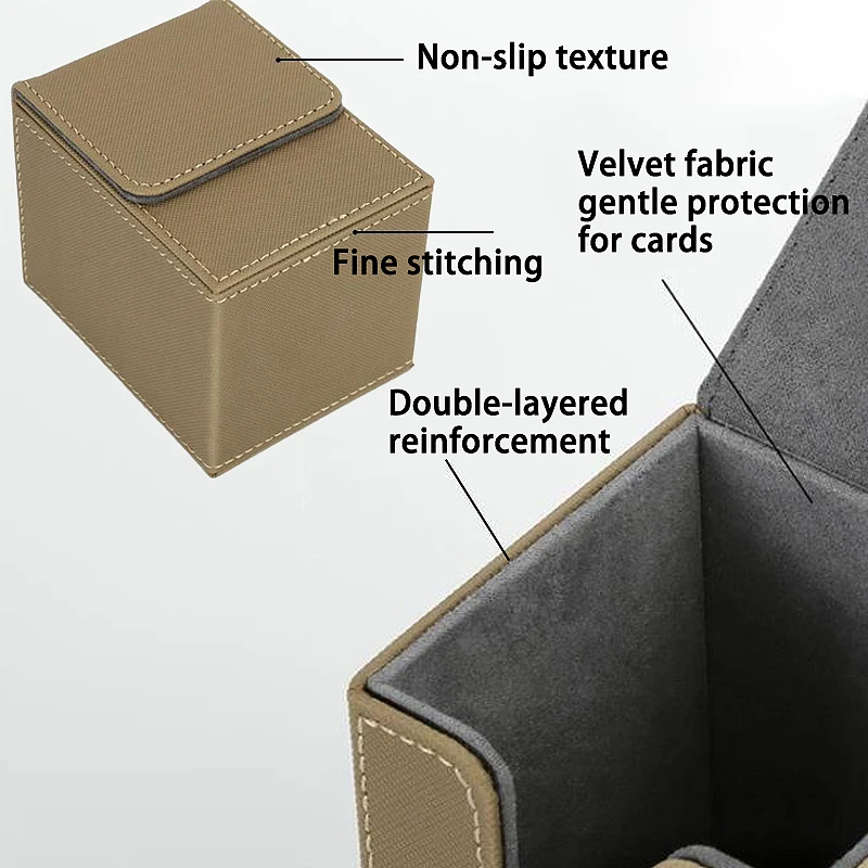 PU Leather Deck Box with Flocked Interior Collectible Trading Sports Cards Storage Case Hold 130+ Sleeved Card for TCG/PSA/BGS