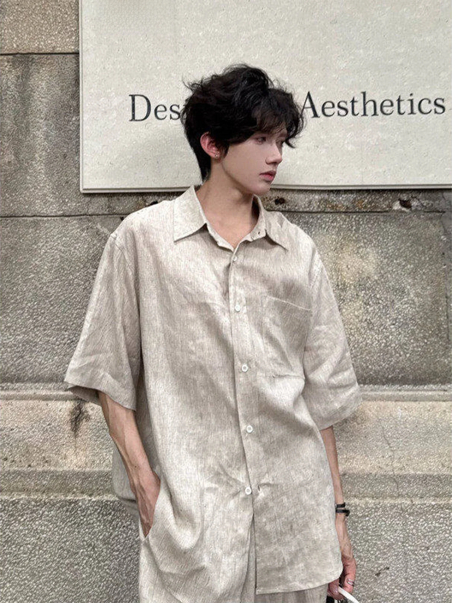 

Мужской летний комплект из тонкого хлопка и льна: свободная рубашка с коротким рукавом и шорты. Молодежный, модный, дышащий, комфортный, в японском ретро-стиле.