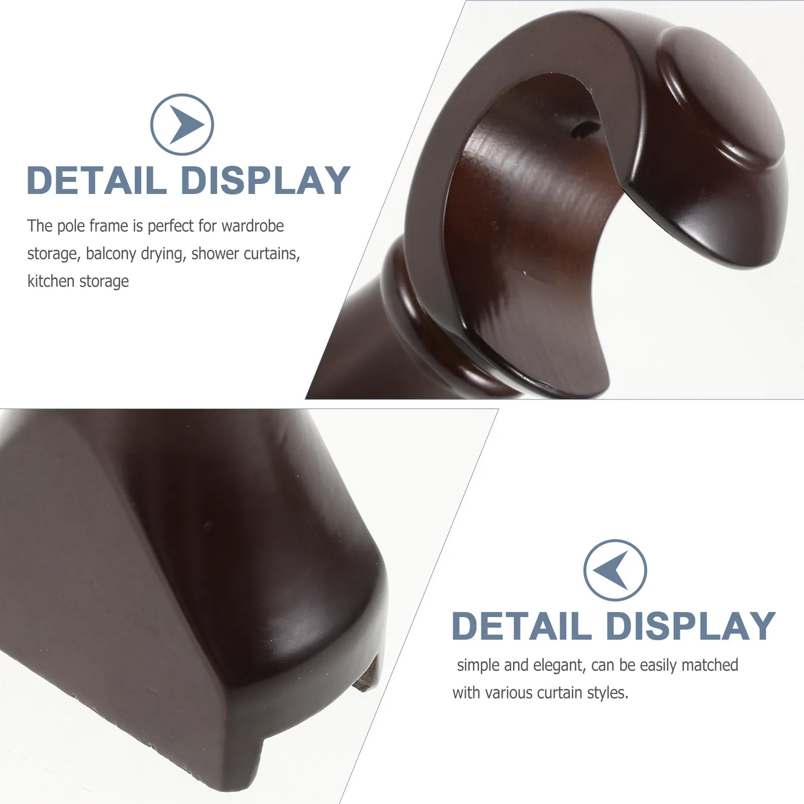 Wooden Curtain Rod Brackets 2 Pack Decorative Drapery Holders for Curtains Valance Towels Kitchen Pantry