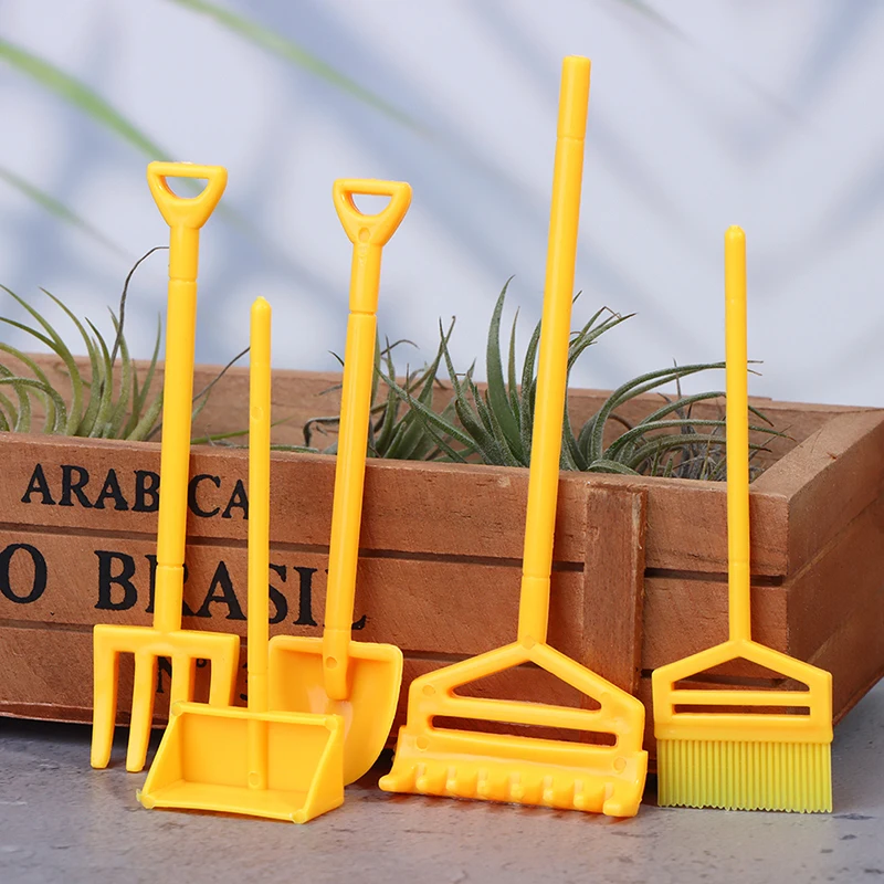 5pcs/set  1:12 Dollhouse Miniature Shovel Broom Model Doll House Decor Accessories Kids Toys