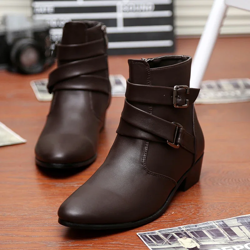 

Men's Luxury Chelsea Boots Men's Pointed -toe High-top Boot Black British Style High-heel Dress Boots Fashion Design Ankle Boots