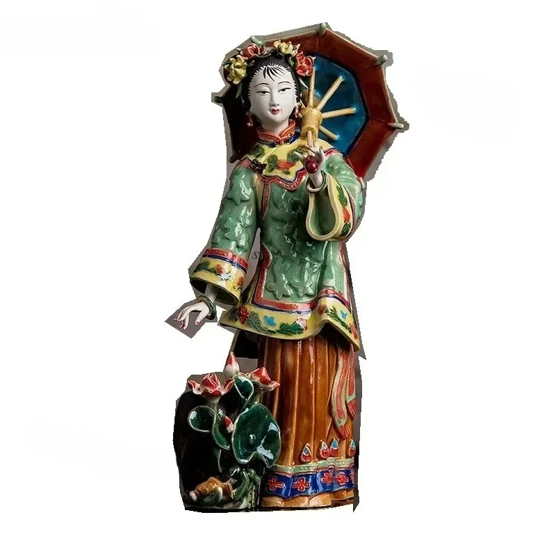 Shiwan Ceramics Chinese Classical Home Decoration Ladies Ornament Gift Classical beautiful woman Meilan Bamboo Chrysanthemum Spr