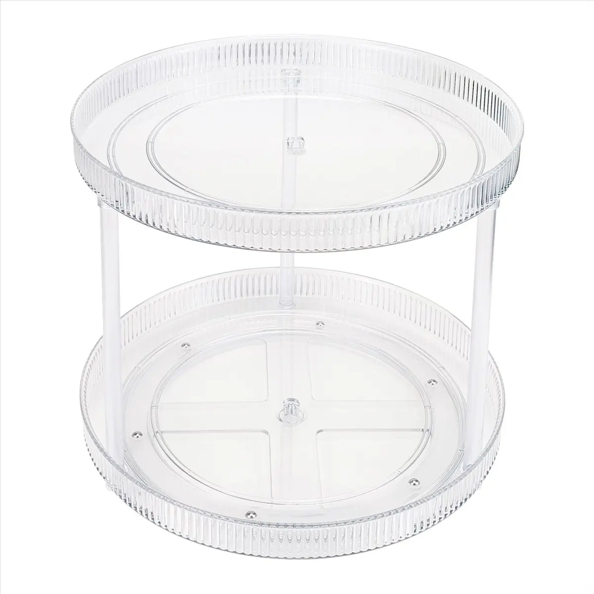 ABYA 360° Clear Rotating Storage Tray, 2 Tier Lazy Susan Bathroom Countertop Organizer, Cosmetics and Perfume Organizer