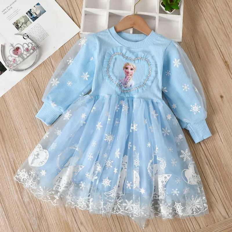 2024 nuevo vestido de princesa vestido de niñas de manga larga para ropa de fiesta para niños vestido de Frozen de Elsa vestido para niños de