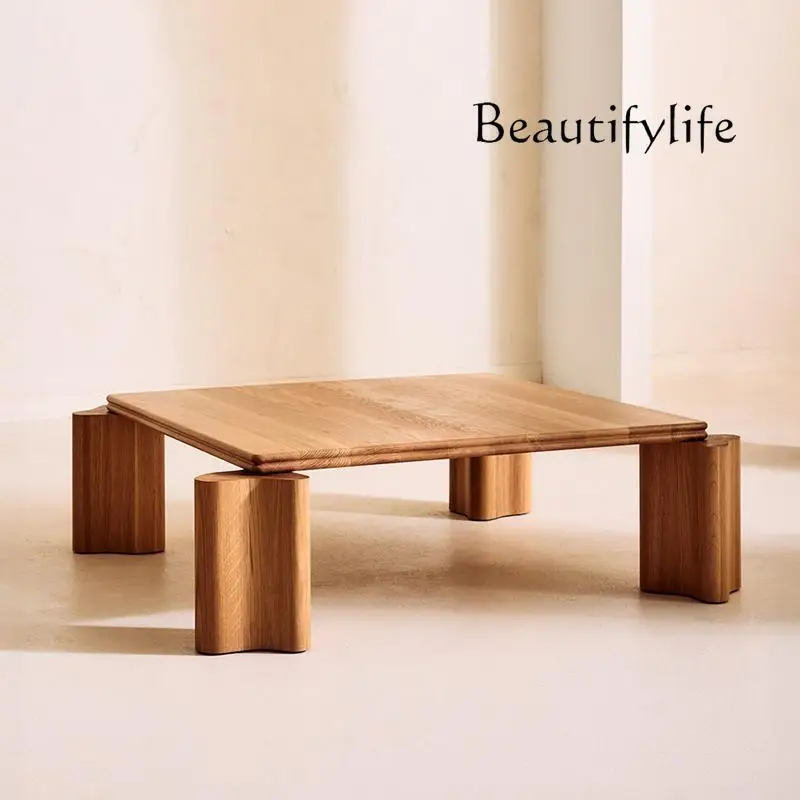 Nordic simple square solid wood marble coffee table designer home retro quiet wind living room low tea table