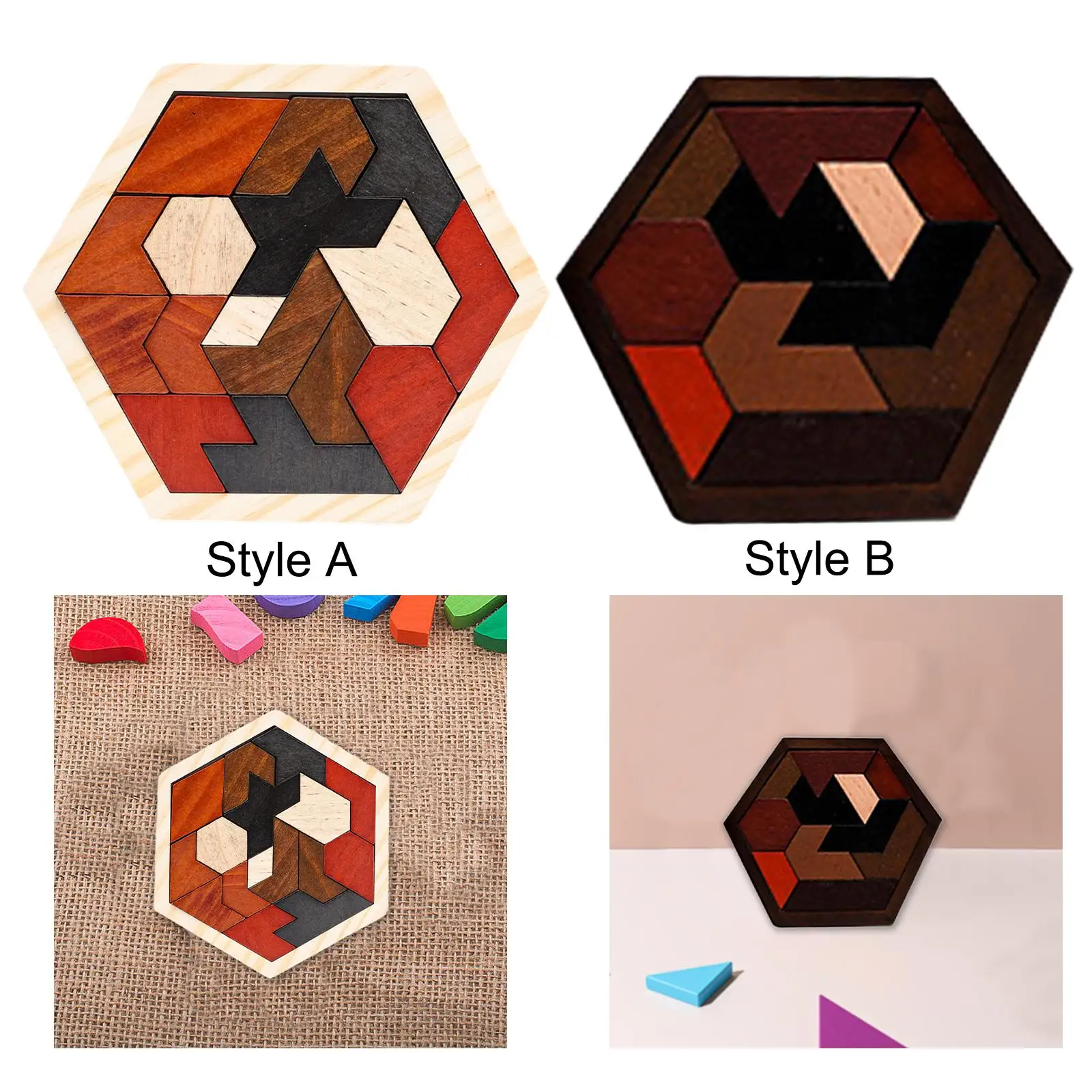 Wooden Tangram Puzzle Montessori Toy Fun Color Perception Travel Game Logical Game for Boys Girls Children Kids Adults Preschool