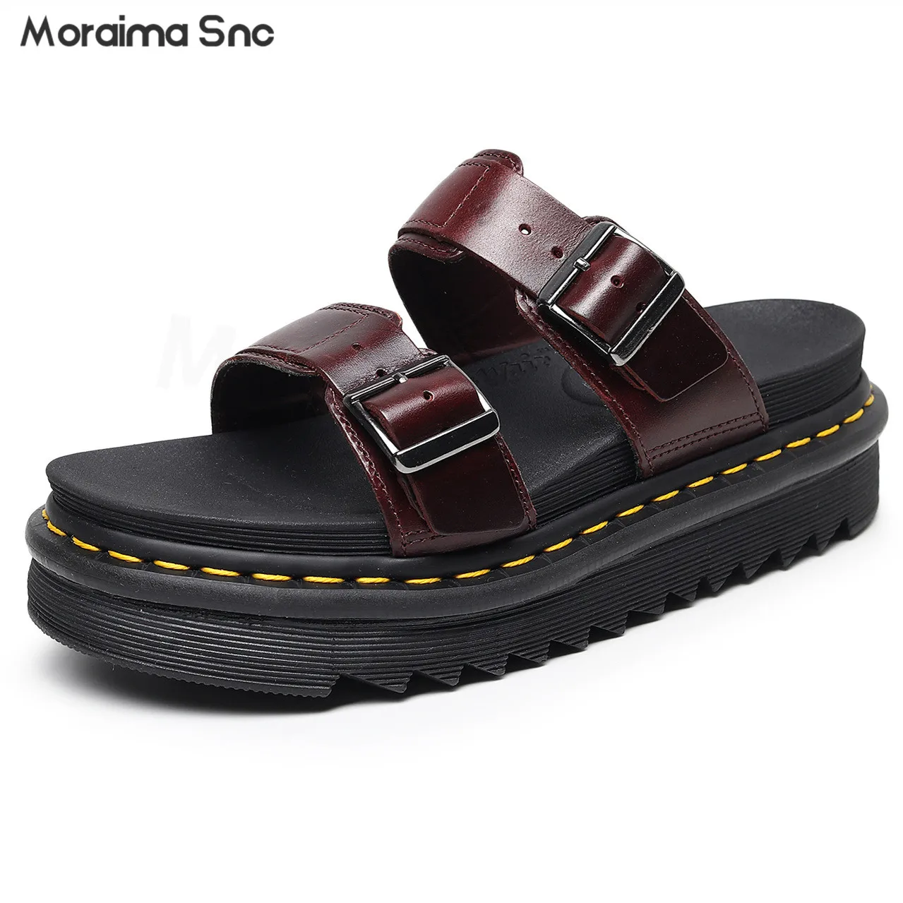 Summer Roman Buckle Open Toe Slippers Round Toe Thick Bottom Fish Mouth Beach Shoes Fashionable Large Size Women's Sandals