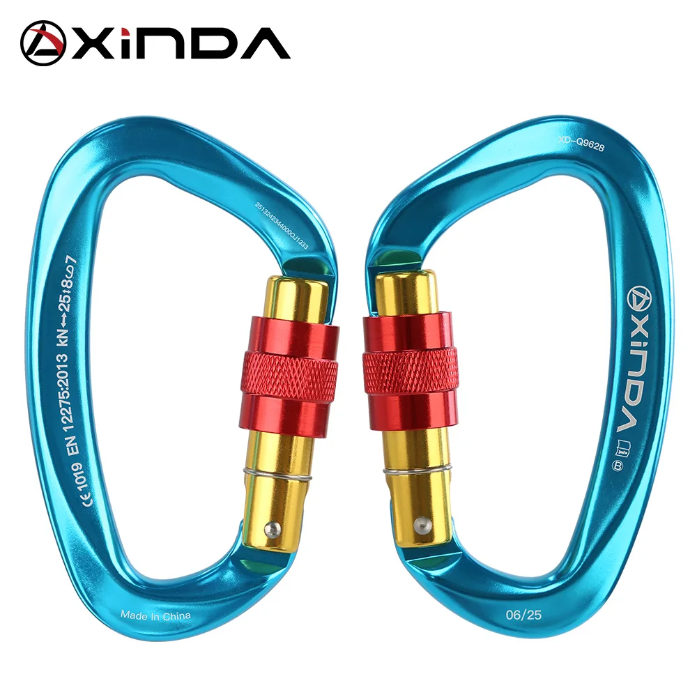 XINDA Professional Rock Climbing Carabiner 25KN D-Shape Screw Gates Lock Aluminum alloy Mountaineer Outdoor Equipment