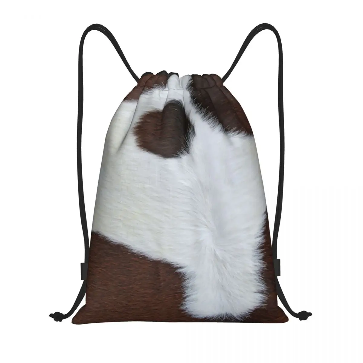 Cowhide Animal Skin Pattern Farmhouse Drawstring Backpack Women Men Sport Gym Sackpack Foldable Spotted Brown Shopping Bag Sack
