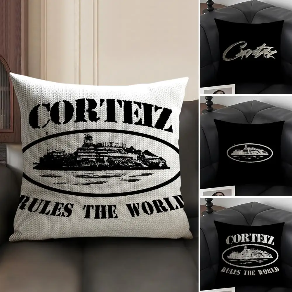 Funda de Cojín Marca C-Corteiz, Lino Natural, Tela Orgánica, Impresión a Doble Cara, Decoración para el Hogar, Funda de Almohada para Regalo