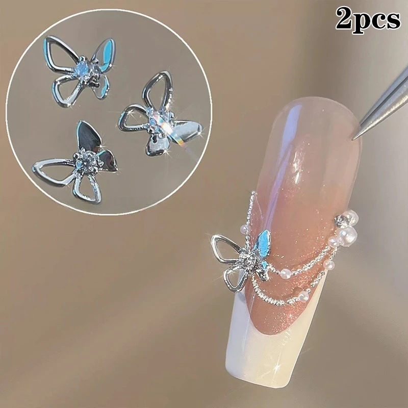 2PCS 3D Butterfly Nail Accessories Zircon Sparkling Diamond Mini Embellishment Nail Decoration Nail Butterfly Drill