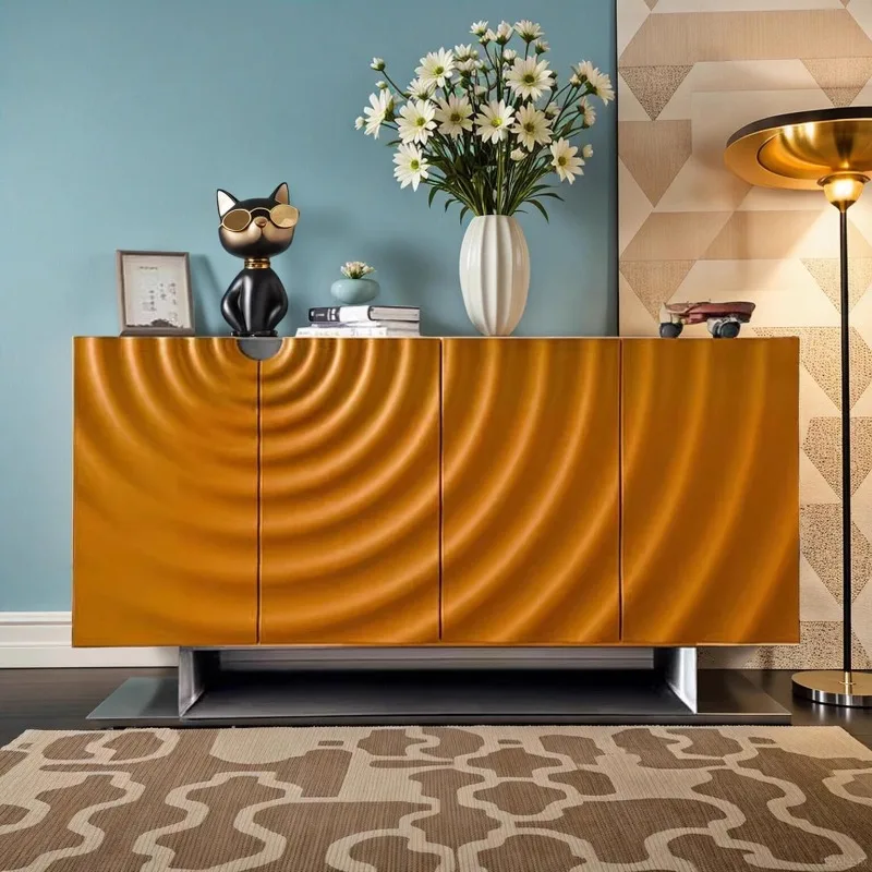 

Light luxury Italian high-end door home decoration whole house matching ripple series rock slab dining side cabinet shoe