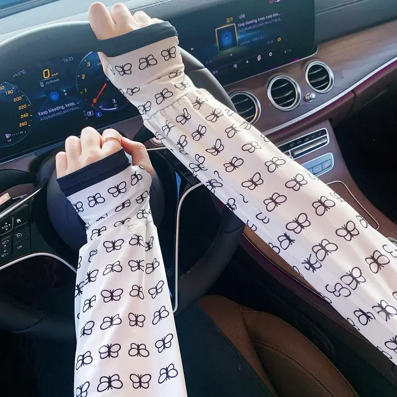 أكمام فاخرة للحماية من الشمس من الحرير الجليدي للنساء صيف جديد للمشي لمسافات طويلة مقاومة للغاية وأكمام مستشعة للثلج قفازات تسلق رفيعة