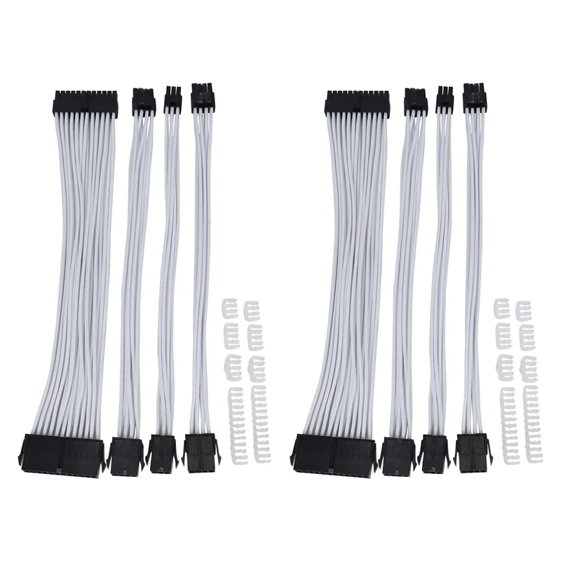 2X Basic Extension Cable Kit, 2Pcs Atx 24Pin/Eps 4+4Pin/Pci-E 8Pin/Pci-E 6Pin Power Extension Cable