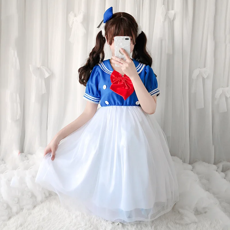 Marineleider Meid Jurk Voor Vrouwen Anime Cosplay Vestidos Schattige Lolita Japanse Korte Mouw Discraz Party Event Make-Up Bal