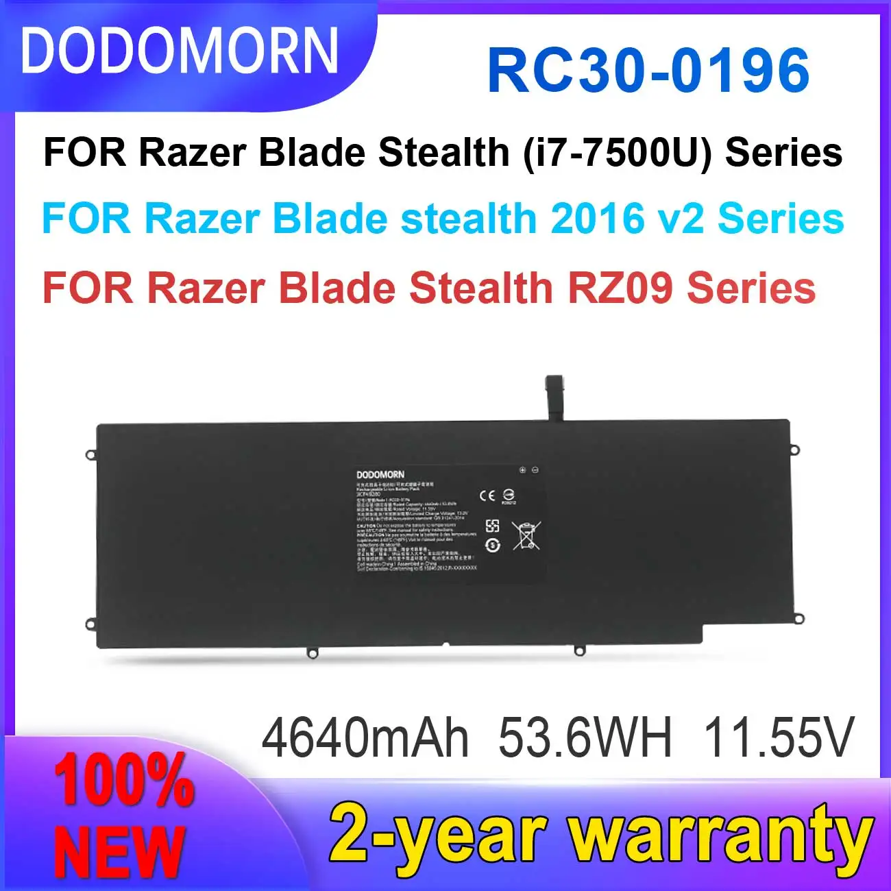 DODOMORN New RC30-0196 Battery For Razer Blade Stealth 2016/2017 V2 13 i7-7500U HAZEL RZ09-0196 RZ09-0168 Fast delivery