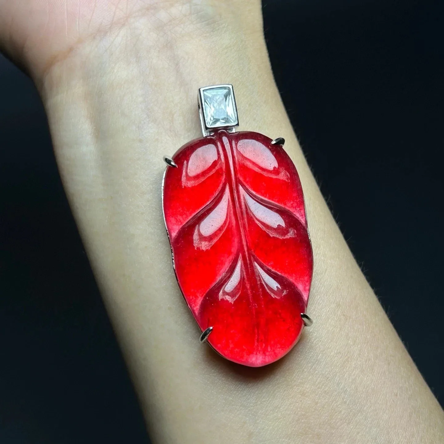 Real Natural Ice Red Jade Jadeite Amulet Inlay Pendant&Necklaces