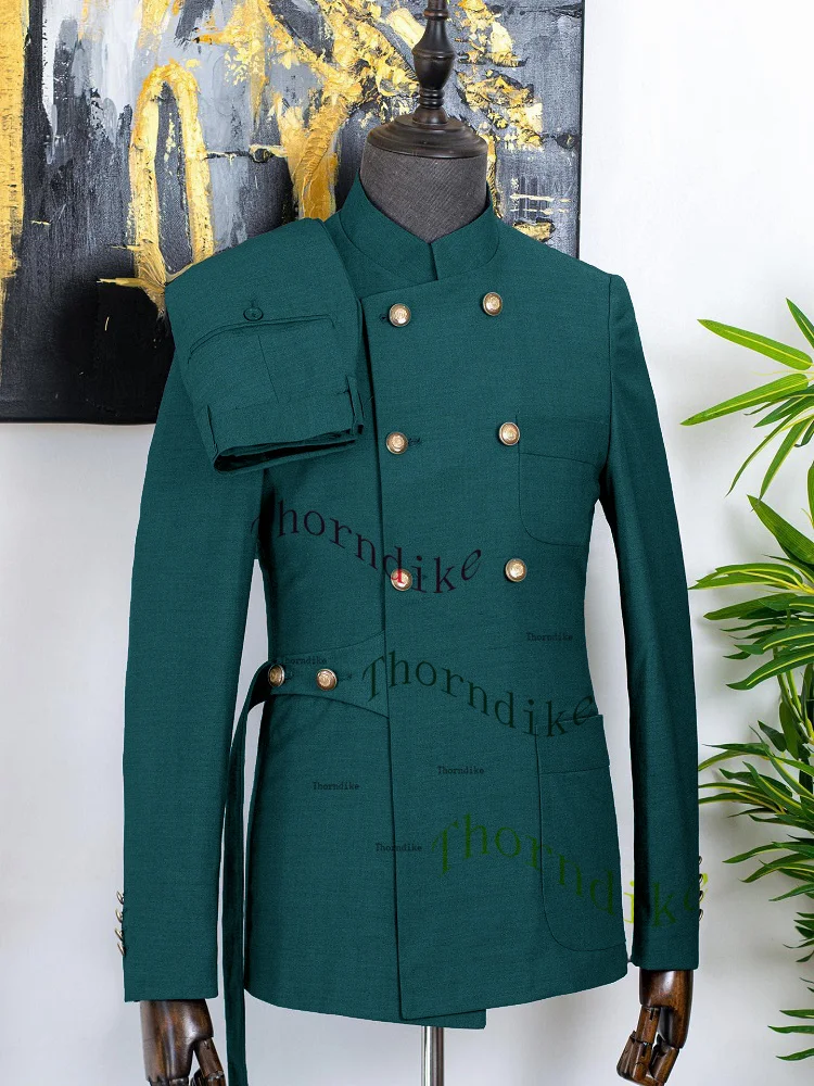Thorndike 2024 Neuankömmling 2 Stück Herren Business Anzüge reguläre Passform Stand Revers Prom Smoking für die Hochzeit (Blazer Hosen) – Detail 21