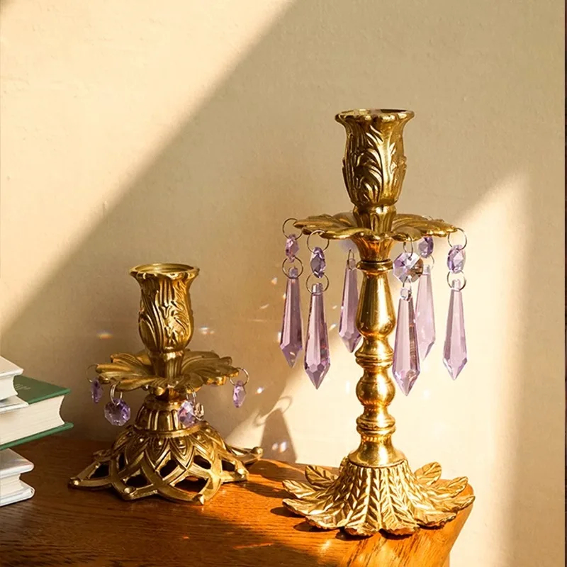 Space, Crystal Love, Streamer Symphony Series Brass Crystal Vintage Style Candlestick