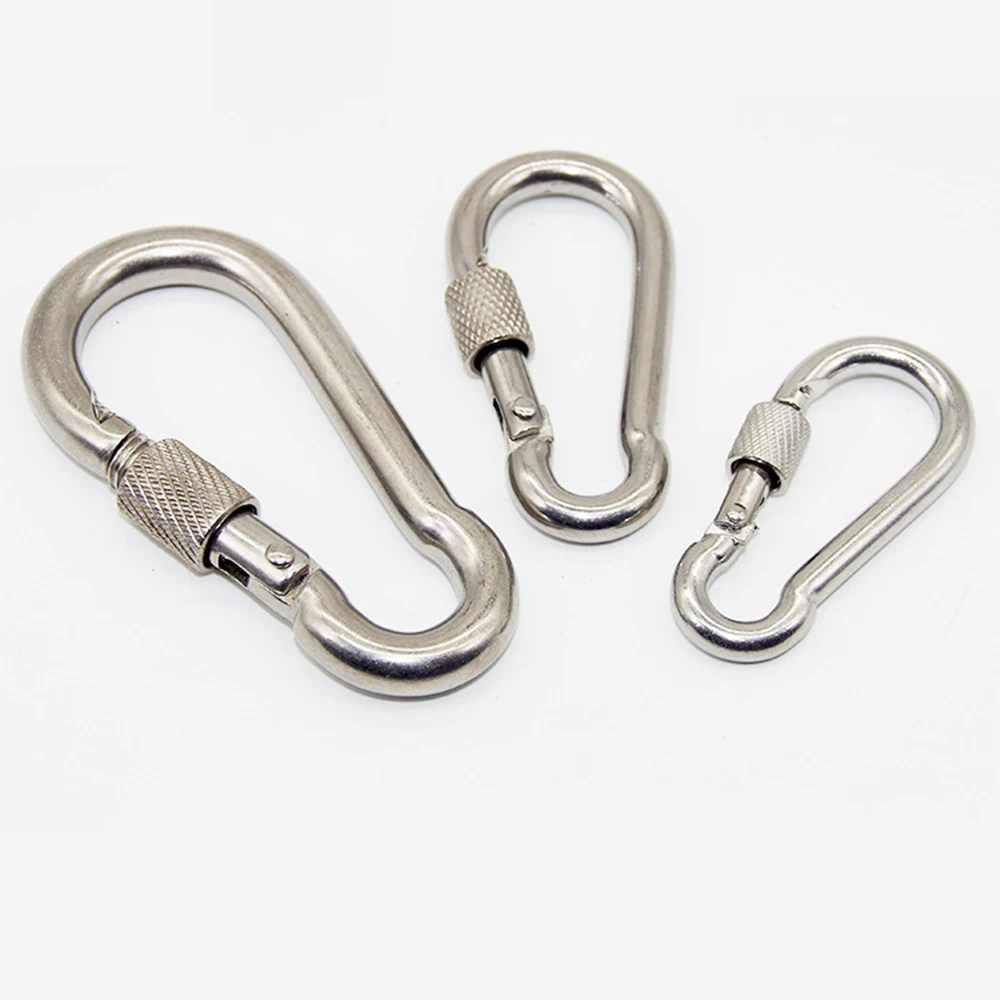 1-10pcs M5-M14 Spring Hook Mountaineering Caving Rock Climbing Carabiner Safety Master Screw Lock Buckle