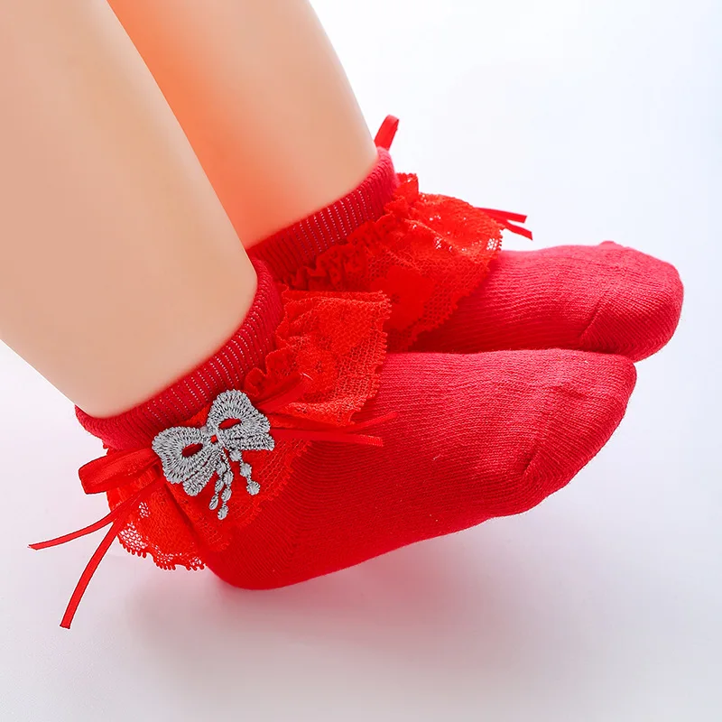 

Children Lace Socks Baby Girl Sock Lace Bowknot Dance Socks Trendy Girls Kids Princess Bowknot Short Sock New Year Gifts