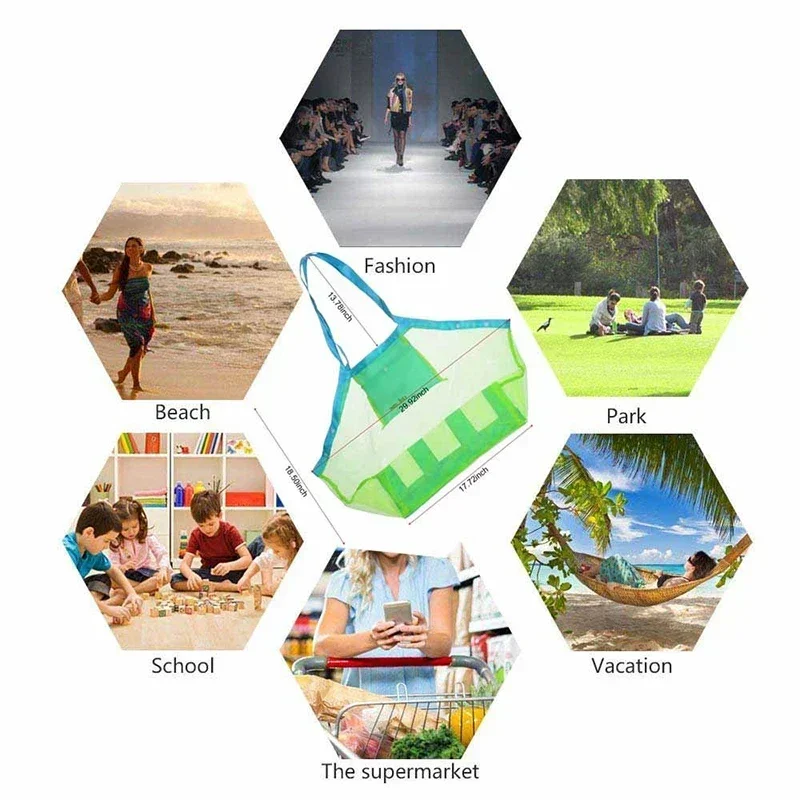 الأطفال الرمال بعيدا المحمولة شبكة حقيبة أطفال حمام اللعب تخزين أكياس السباحة حقيبة شاطئية كبيرة للمناشف النساء حقيبة مستحضرات تجميل