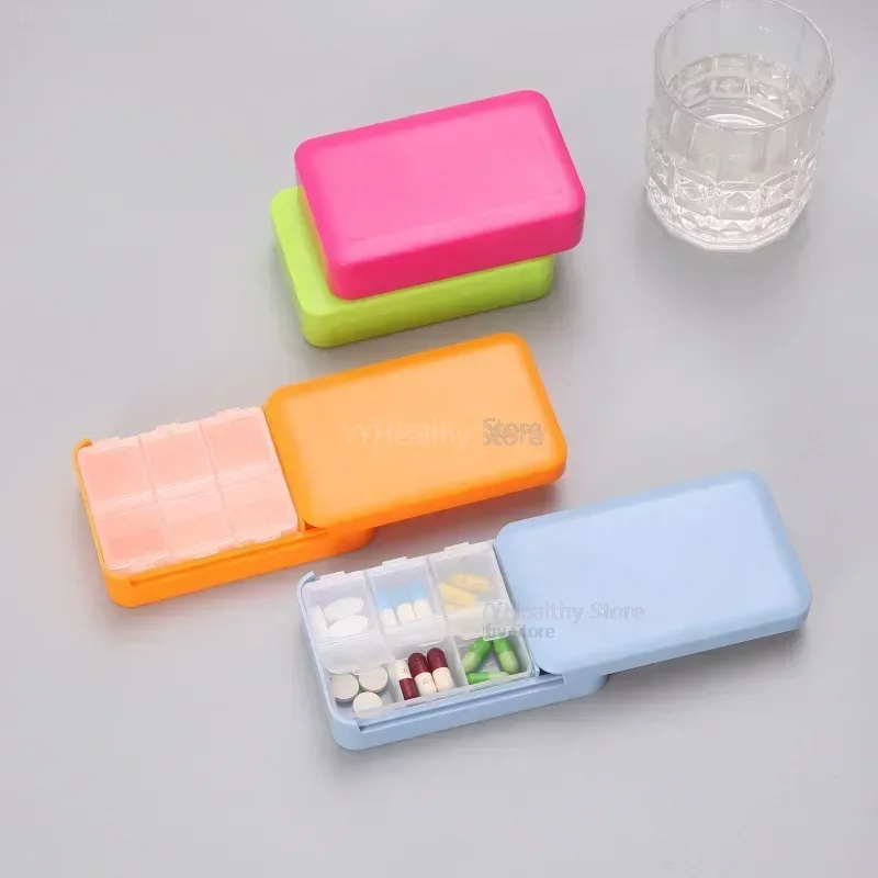 Square Box Mini Case Push-pull 6 Grids Tablet Pill Organizer Case Dispenser Travel Tablet Holder Container Storage Box