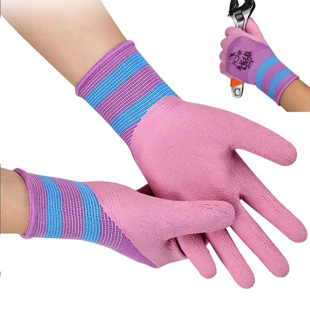Tool Pink Working Gloves Latex 15 Needles Rubber Coated Glove Flexible Wear-resistant Protective Mittens Female
