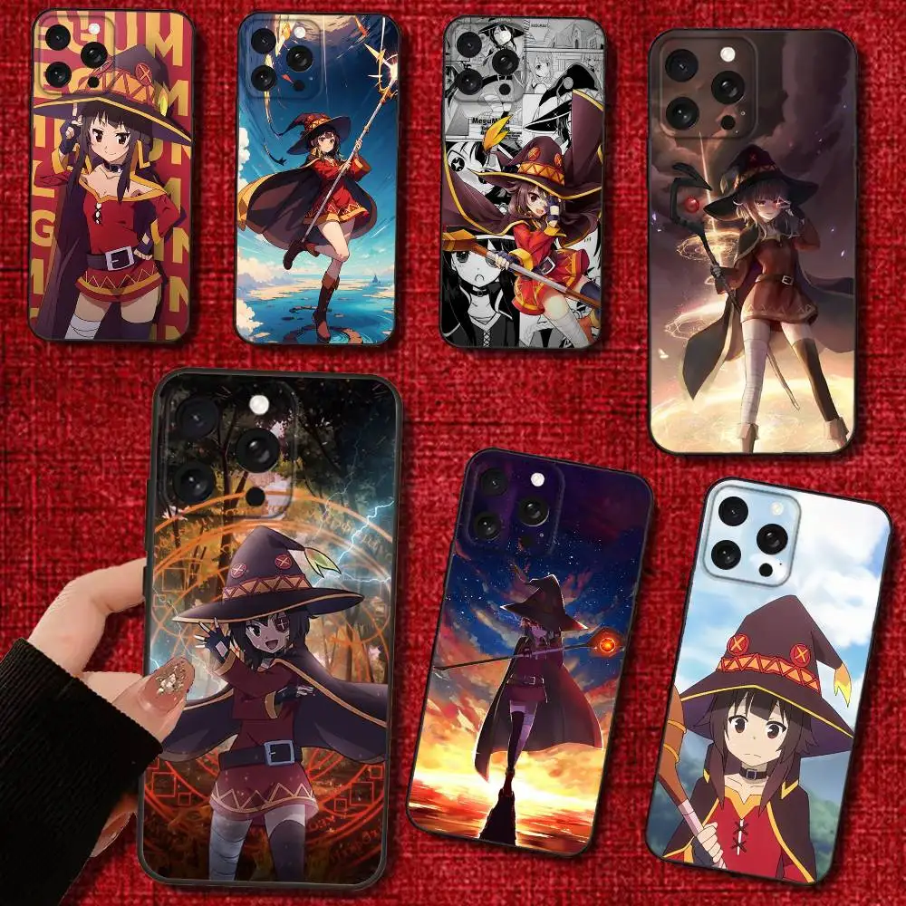 

Cartoon M-Megumin KonoSuba Phone Case For iPhone 16e,16,15,14,13,12,11,Pro,X,XS,Max,XR,Plus,Mini Soft Black Cover