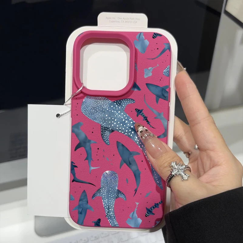 Wal-Muster-Hülle für iPhone 17e 18 17 Pro Max 16 15 14 13 12 Pro Max 11 Stoßfeste Weiche Silikon-Leder-Textur Handyhülle – Detail 3
