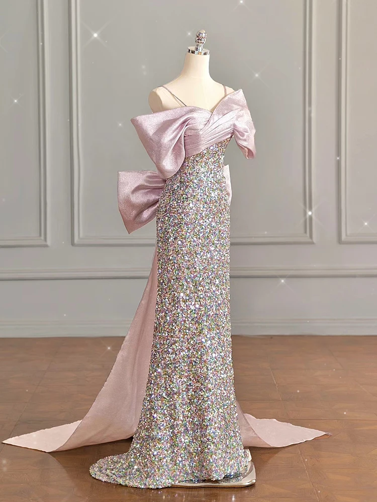 

Pink One-oulder Evening Gown Wedding Dr 2025 New High-End Luxury Cusizable Engagement Speech Dr Women's Summer