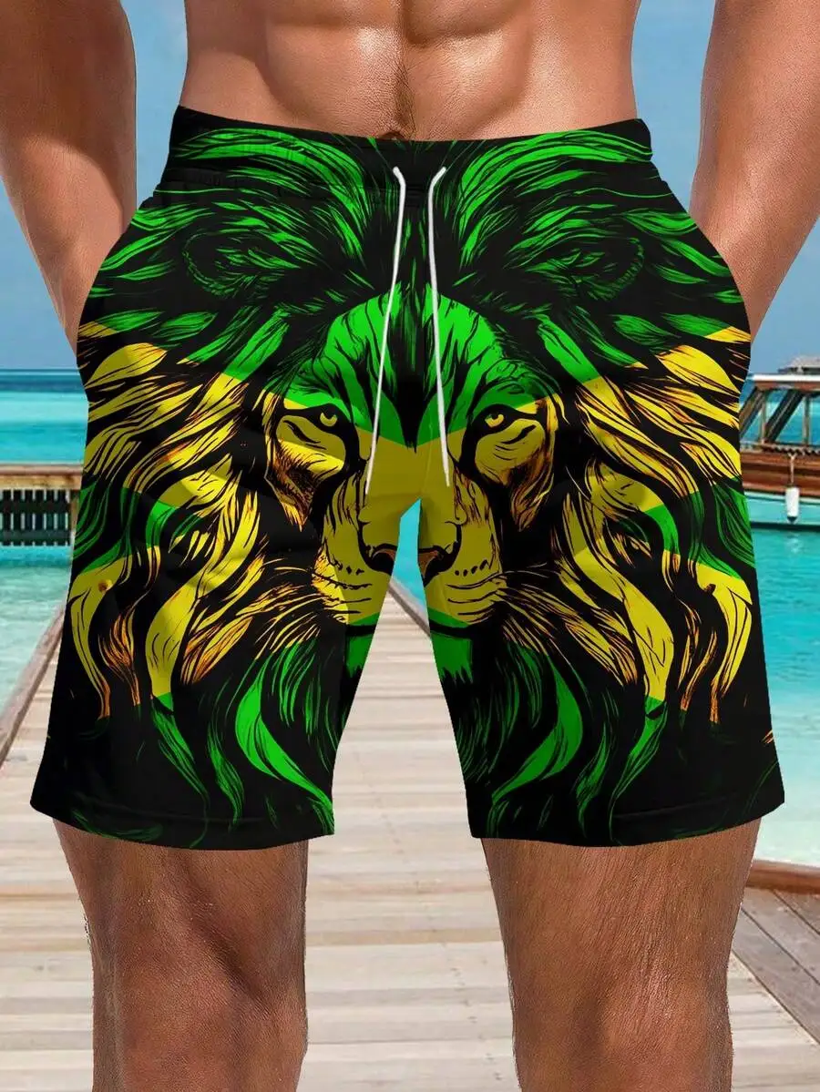 

Plus Size Men's 3D Hawaiian Print Casual Beach Shorts - Quick Dry, Drawstring Waist, Perfect For Summer Outdoor