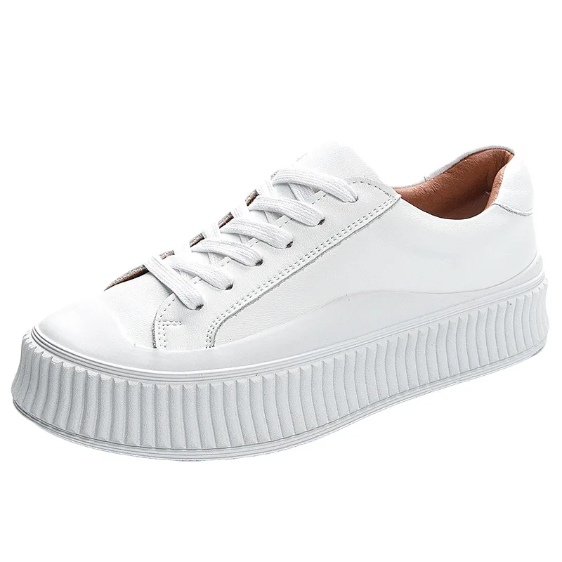 Thick soled new casual leather large size 42 women\'s small white shoes