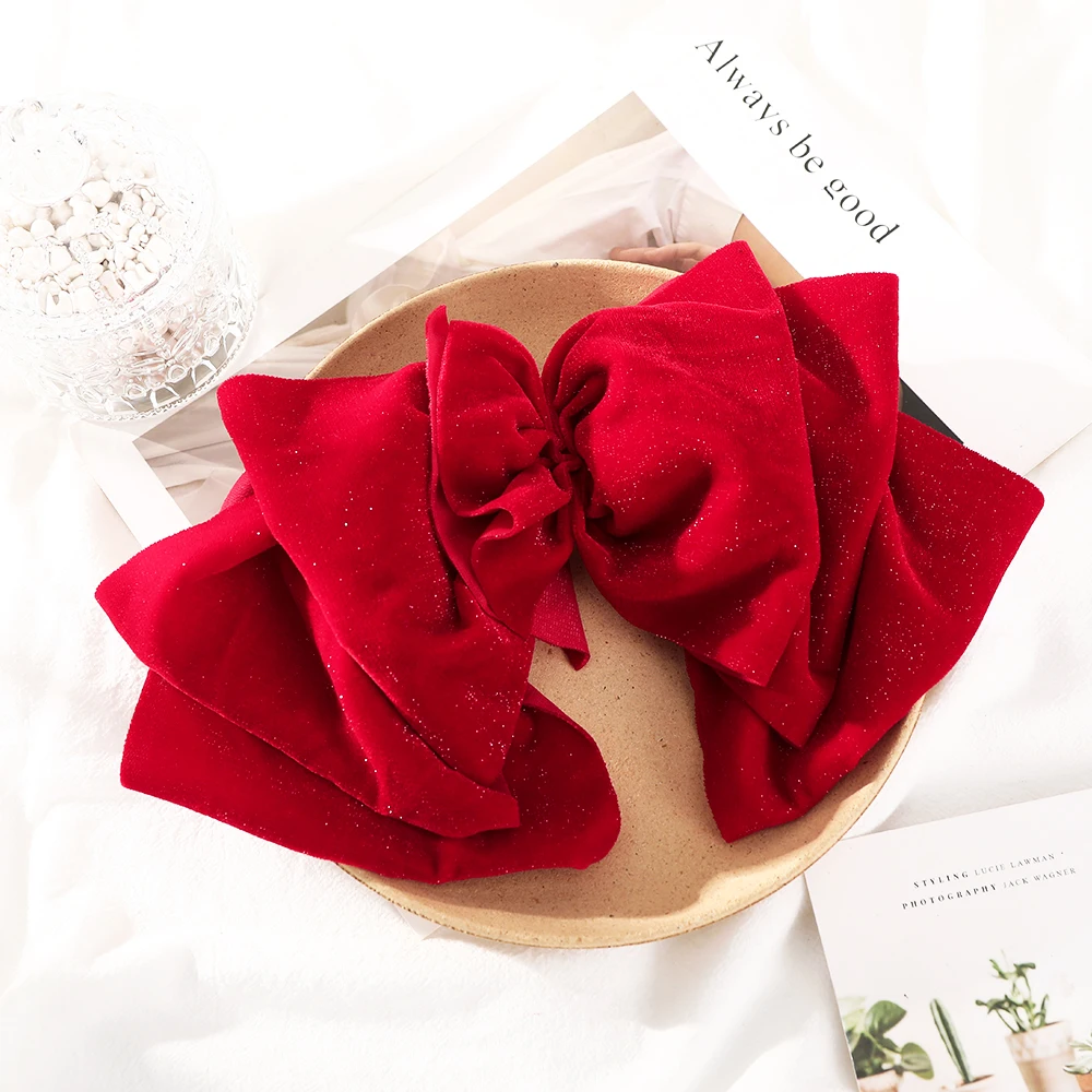 Velvet Big Bow Hair Clip Red Black Party Festival Hair Barrette Hairpins For Women Elegant Ponytail Headwear Accessories