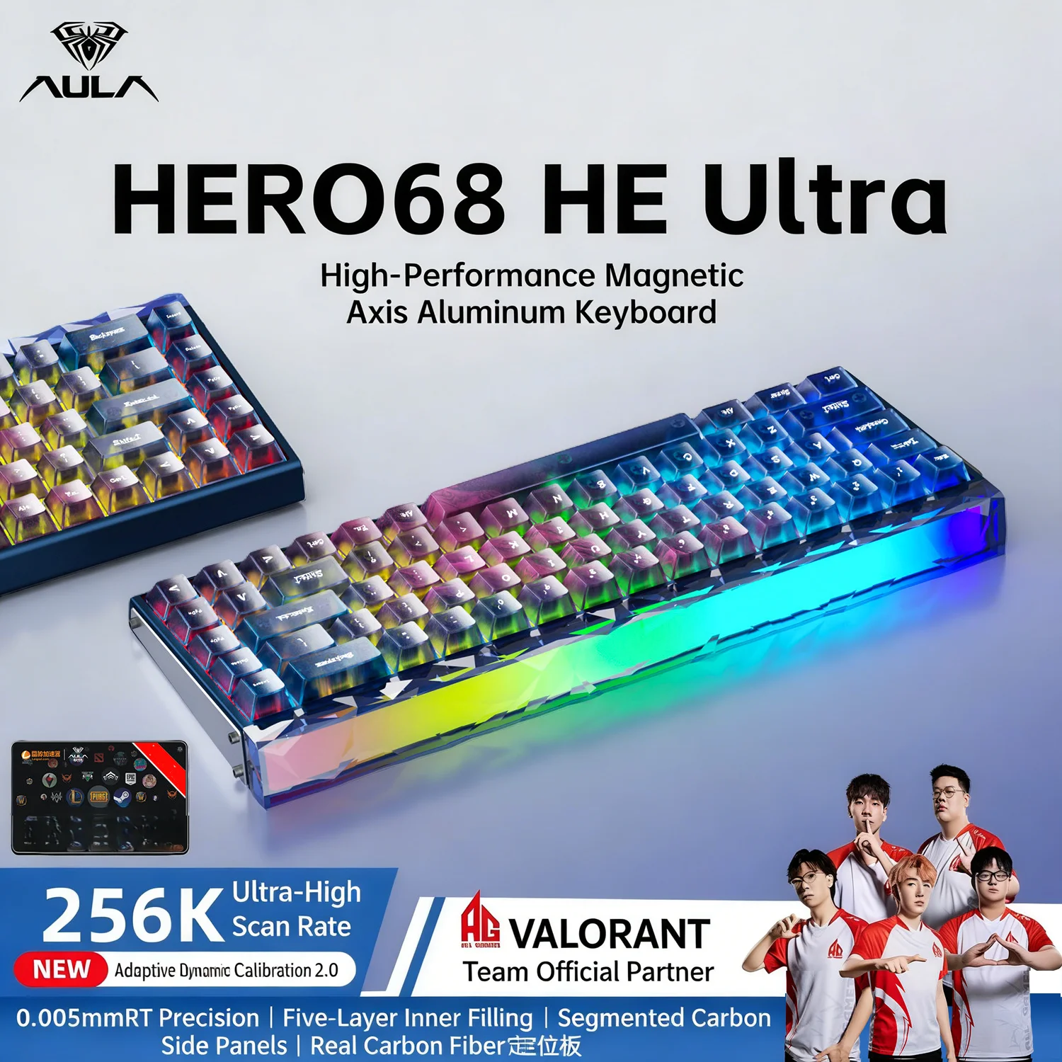 

Механическая клавиатура AULA HERO68 Ultra Pro с проводным подключением, алюминиевым корпусом CNC, магнитными переключателями HotSwap, быстрым откликом, RGB-подсветкой и низкой задержкой для геймеров FPS